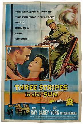 US 50's CLASSIC WAR MOVIE ポスター/THREE STRIPES IN THE SUN(邦題：やさしい狼犬部隊)/実物・極上