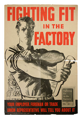 UK(英国) WWII戦時ポスター“FIGHTING FIT IN THE FACTORY”/実物・良品