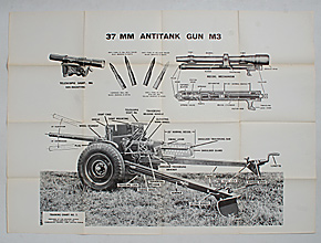 US ARMY(米陸軍) WWII 兵器教練用ポスター/M 3 37mm 対戦車砲/実物・極上