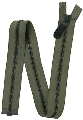 Conmar, 50s, Brass-Black Finish, #10, Separating Zipper, Interlocking, Sage Green Tape(Tape storage stains), NOS